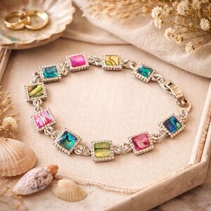 Multicolor Abalone Shell Square Link Bracelet - Women Jewelry